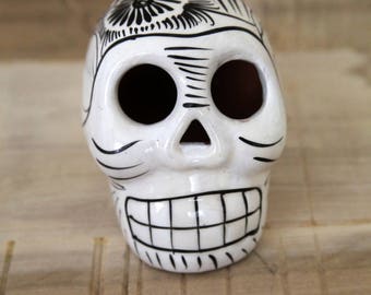 White & Black Ceramic Santos Skull - Day of the Dead