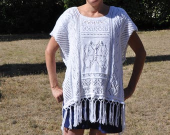 Poncho, shawl, needles, 100% cotton hand knitted Cardigan
