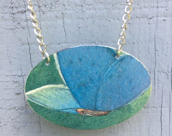 Butterfly pendant, vintage tin pendant, upcycled jewelry