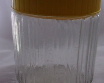 Vintage Anchor Hocking Ribbed Canister Jar with Yellow Lid