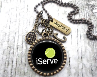 i Serve Tennis Necklace, Key Ring, Backpack Clip, Unisex, Boys, Teens, Men, Coach Gift, Monogram Initial, Athlete Birthday, Sports