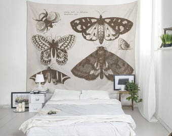 Botanical Tapestry, Butterfly Wall Art, Vintage Illustration, Etching Art, Butterfly Tapestry, Moth Wall Art, Vintage Tapestries