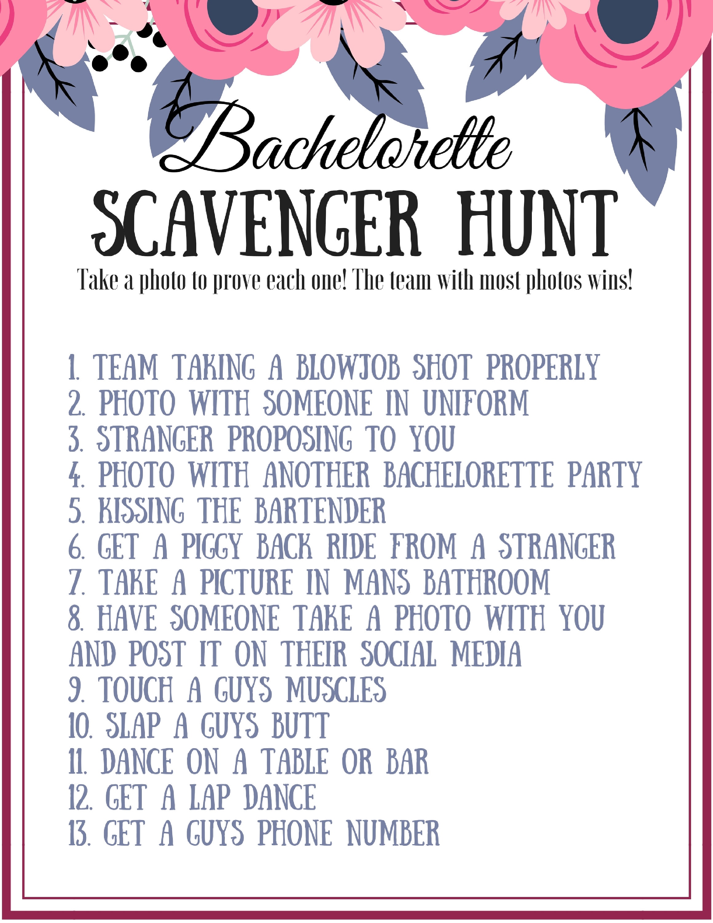 Bachelorette Party Game Scavenger Hunt Instant Download