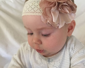 Silk flower pink baby headband