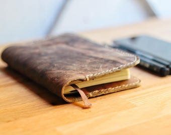 Leather notebook cover for Moleskine Pocket Notebook~Retro leather cover case for Moleskine Pocket~Volant Pocket~Rescued Leather