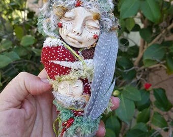 OOAK art doll, Zen Spirit on a Besom, Handcrafted art