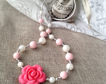 Sakura Pink Flower / Silicone Teether Necklace / Sensory / Newborn Gift / New Mom Gift / Gender Neutral / Chew Beads / Rainbow / BPA Free