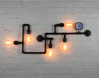 Pipe 5 Light Bulb Vintage Edison Industrial Lighting Wall fixture Light Rustic Antique Lamp Chandelier Steampunk wall light