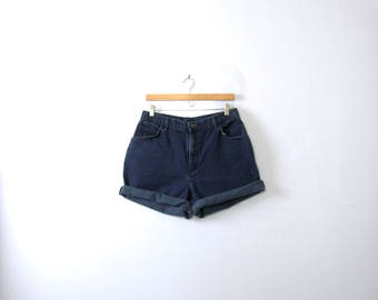 Vintage 80's high waisted shorts, dark blue denim shorts, size 16 / 14