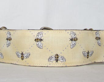 Bee Martingale Dog Collar - 1.5 or 2 Inch - honey yellow cream insect bumble fun flower