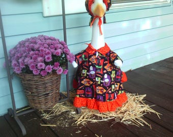 GOOSE CLOTHING - Halloween Lawn goose Dress printed with Halloween Party Treats and Snack on the fabric