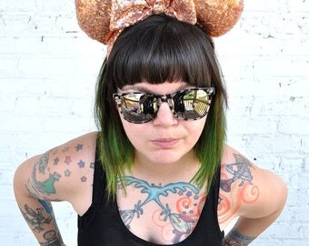 Full Rose Gold Sequin Mickey Mouse Ears Minnie Mouse Ears Glitter Mickey Ears Sequin Mickey Ears