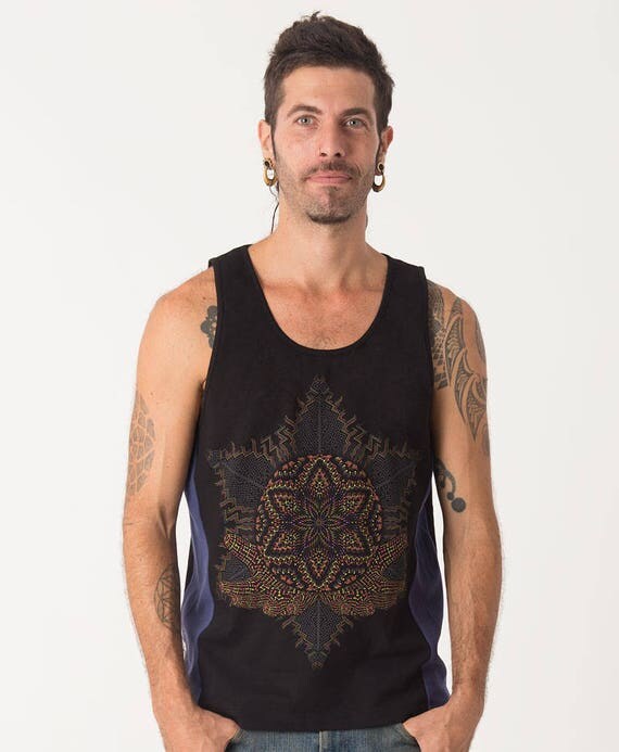 Screen Printed Mens Tank Top Sacred Geometry Yoga Men Tank