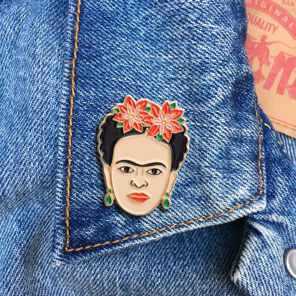Frida Red Florals Pin Frida Kahlo Pin Soft Enamel Pin