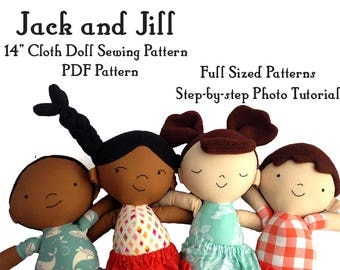 Cloth Rag Doll sewing pattern, boy and girl, twins, Jack and Jill, soft toy plushie pattern, PDF instant download, A4 or letter