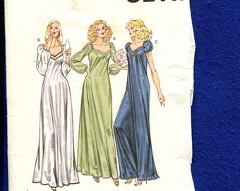 Kwik Sew 994 Full Length lace Trim Nightgowns with Puff Sleeves Sizes XS -S-M