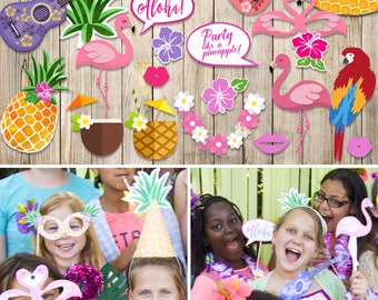 Hawaiian Luau Photo Booth Props, Pineapple Photo Props, Flamingo Props, Luau Photo Props, Luau Party Decorations, Birthday, INSTANT DOWNLOAD