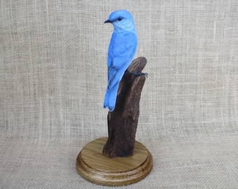 Mountain Bluebird Bird Wood Carving Hand Carved Sculpture Bird Woodcarving by Mike Berlin
