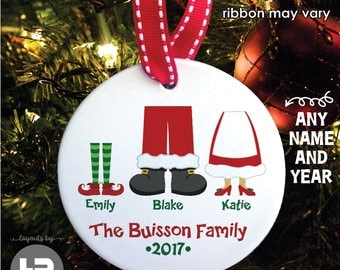 Personalized Family Christmas Ornament - Santa & Elves Family of 3 Ornament