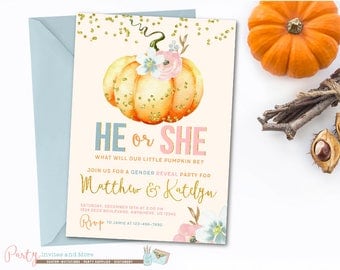 Pumpkin Gender Reveal Invitation, Pumpkin Invitation, Pumpkin Baby Shower Invitation, Fall Gender Reveal Invitation, Gender Reveal