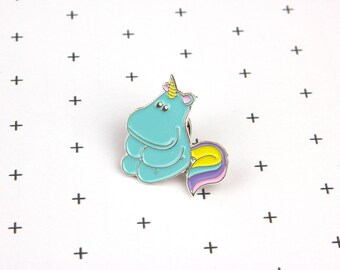 Unicorn hippo enamel pin badge -Animal brooch -Hippopotamus lapel pin -Kawaii pin -Hippo pin -Soft enamel pin