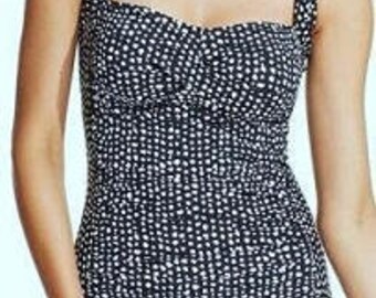 Plus Size Swimsuit, Tummy Control Polka Dot Swimsuit, Black & White Swimsuit, One Piece Swimwear, Soft Padded Cups-Size 14 (UK 16, EU 44)