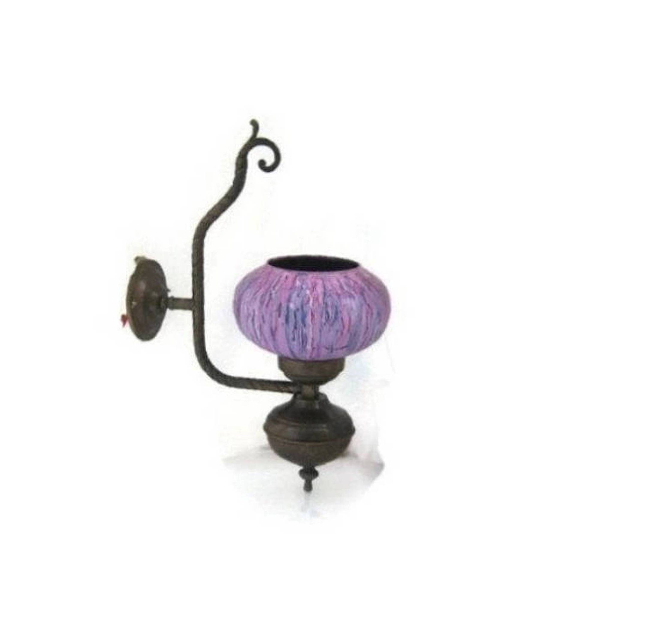 Wall lamp. Wall lighting. Copper lamp. Glass lampshade. Purple