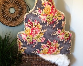 Extra Tall Curved Multi-Color Floral Print Upholstered College Dorm Room Headboard with Fringe and Velcro Back Attachments