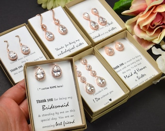 Rose gold Bridesmaids Earrings,Personalized Bridesmaids Gift,Crystal Stud Earrings, Bridesmaids Studs, Bridesmaids Gifts, Bridal Party Gift