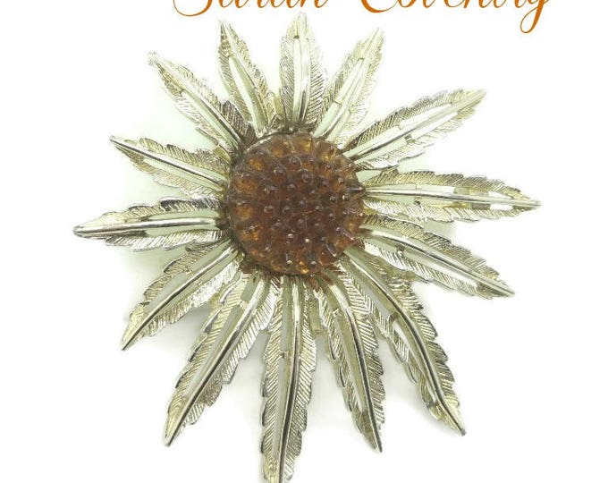 Vintage Sarah Coventry Sunflower Pendant Brooch - Gold Tone Brooch
