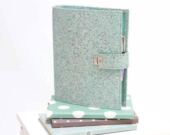 mint stingray a5 planner binder, turquoise planner, mint a5 planner, a5 filofax binder, a5 leather planner, 6 ring planner