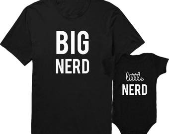 Big Nerd Little Nerd Daddy & Baby Shirts - Black | Funny Gifts for Husband | Matching Father Son Shirts | Gifts for Dads