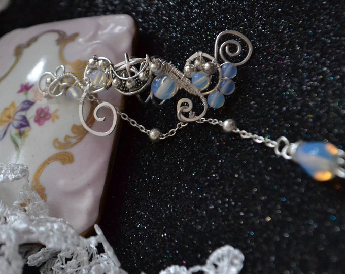 Ear cuff "Moon rose" | casual ear cuff, opalite jewelry, wire fairy ear cuff, quasarshop, elven ear cuff, summer jewelry