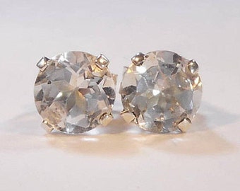 White Topaz Stud Earrings|1 Carat Natural White Topaz Studs|6mm Clear Topaz Earrings|White Topaz Studs|April Birthstone Jewelry