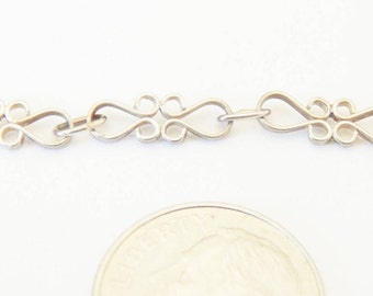 925 Sterling Silver Bracelet With Delicate Scroll Links - 8 1/2 Inches Long
