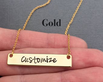 GOLD Bar Necklace, Personalized Necklace, Hand Stamped Necklace, Gold Necklace, Mother's Day Jewelry, Graduation Gift, Bridesmaid Gift