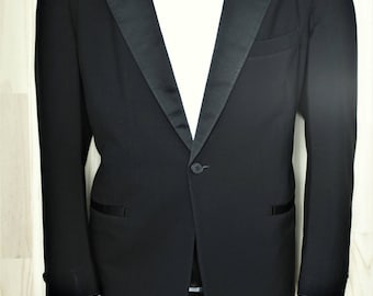 Pierre Cardin Tuxedo Jacket/ c. 1970's/ Men's Vintage Black Dinner Jacket/ Satin Lapels