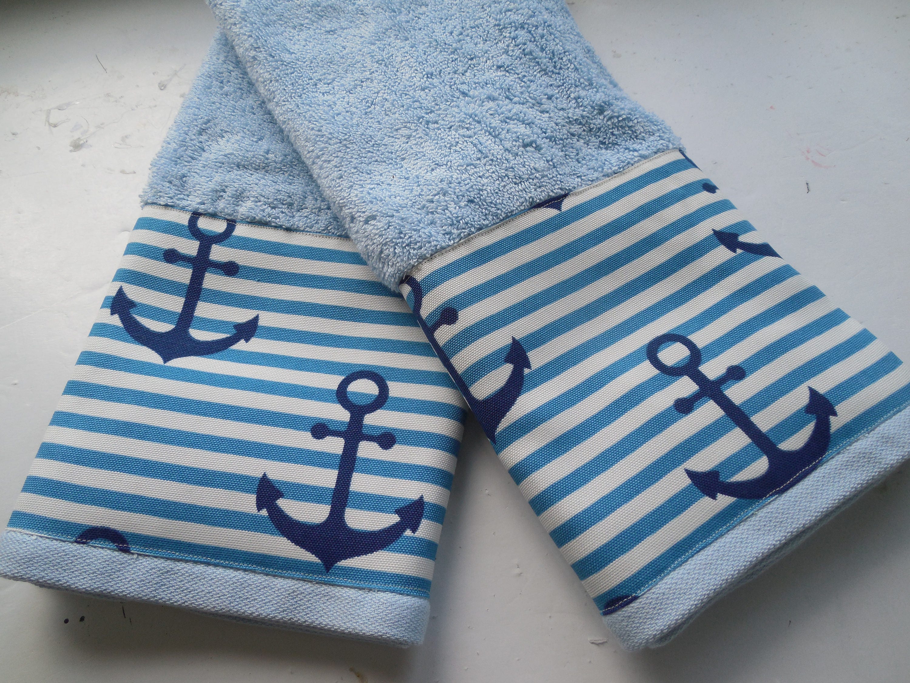 Anchor Hand Towel Guest Bathroom Decor Beach Navy Blue