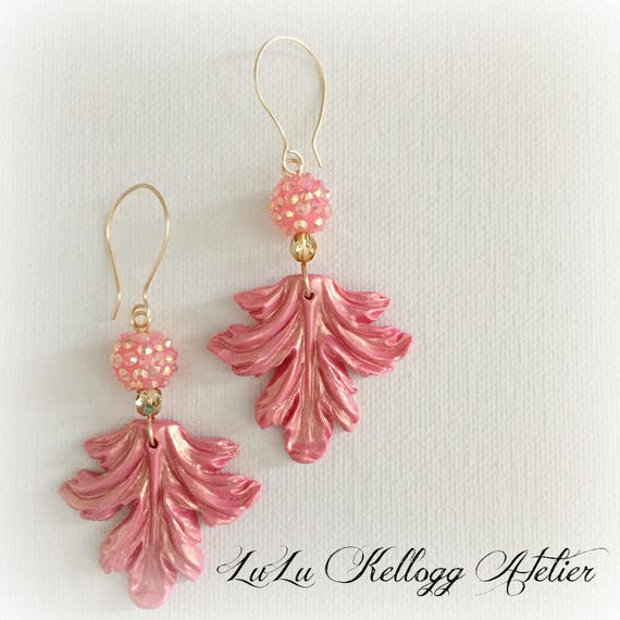 Items similar to ORNATE PINK STATEMENT Earrings with Hand