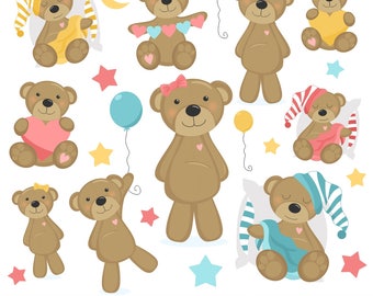 80% OFF SALE Teddy Bear Clipart, Bear Clip Art, Baby, Girl, Pink, Printable, Commercial Use