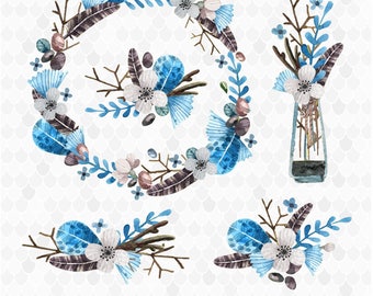 Blue Flower Clipart, Flower Clipart, Floral Clipart, PNG Files, Watercolor Flower, Wedding Clipart, Decal for Shops, Free Commercial Use