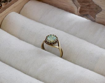 Chrysolite opal ring, Vintage style ring, Aqua green opal Swarovski crystal ring, Bridesmaid gift, Crown bezel ring, Opal rings for women