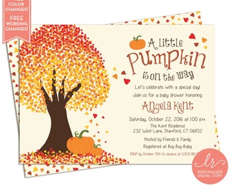 Little Pumpkin Baby Shower Invitation - Fall Baby Shower Invitations - Fall Birthday Party Invites - Printable Invitation - LR1017BA Orange