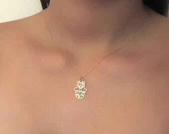 Hamsa Necklace , 14K Gold Filled Shema Israel Necklace , Judaica Jewelry , Spiritual Necklace , Evil Eye Necklace , Kabbala , Hebrew Writing