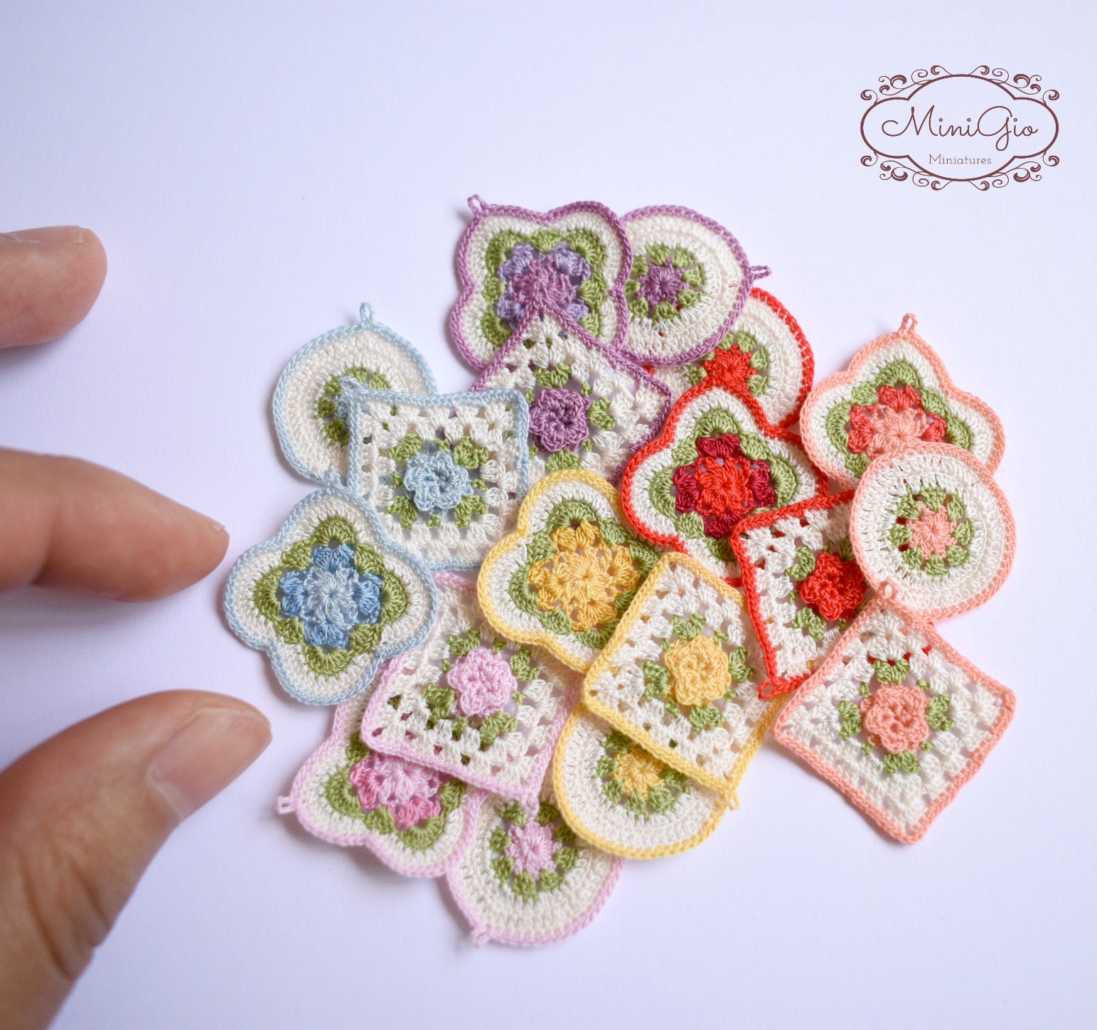 3 miniature crochet potholders or coasters for dollhouse in