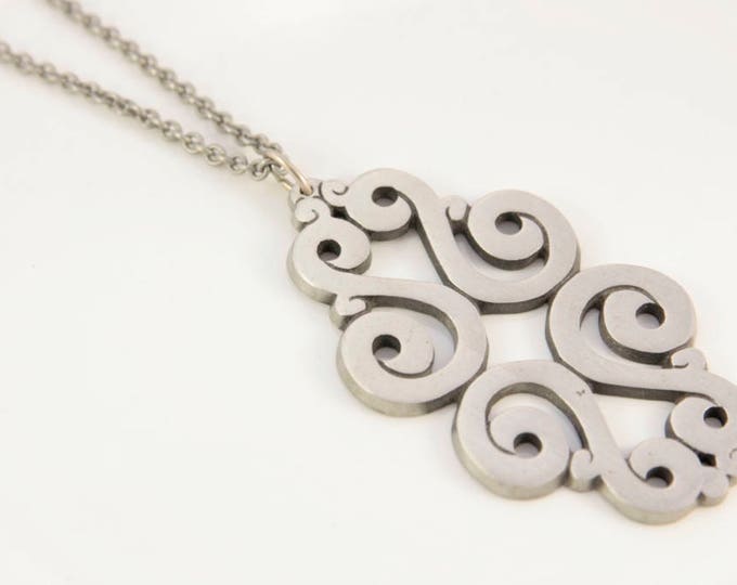 Elvish Necklace Fantasy Pendant Silver Long Necklace Large Abstract Pendant Towle Pewter Necklace Elf Pendant Abstract Necklace Rare Gift