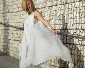 SALE White Silk Dress, Beach Wedding Dress, Long Summer Dress, Boho Wedding Dress, Maxi Kaftan, Kimono Dress, White Caftan, Silk Bridal Dres