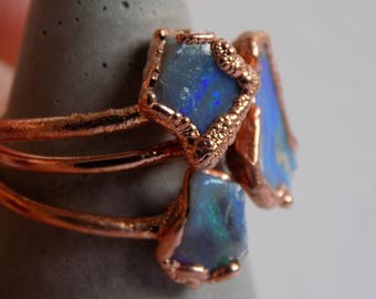 Opal crystal ring - fire opal ring - rough crystal ring - copper crystal ring - opal stone ring - boho ring - raw stone ring - gifts for her