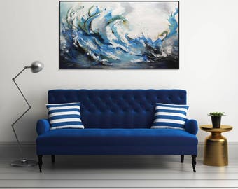 Large Abstract Seascape Painting Ocean Wall Art/ Large Abstract Art On Canvas/ Original Painting Blue Wall Art Coastal Wall Decor Modern Art