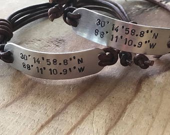 Coordinates bracelet leather location bracelet latitude longitude bracelet long distance gift couple coordinates location bracelet for men